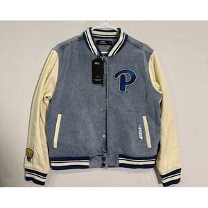 Pitt Panthers Denim Varsity Jacket Womens M Cream NCAA NWT